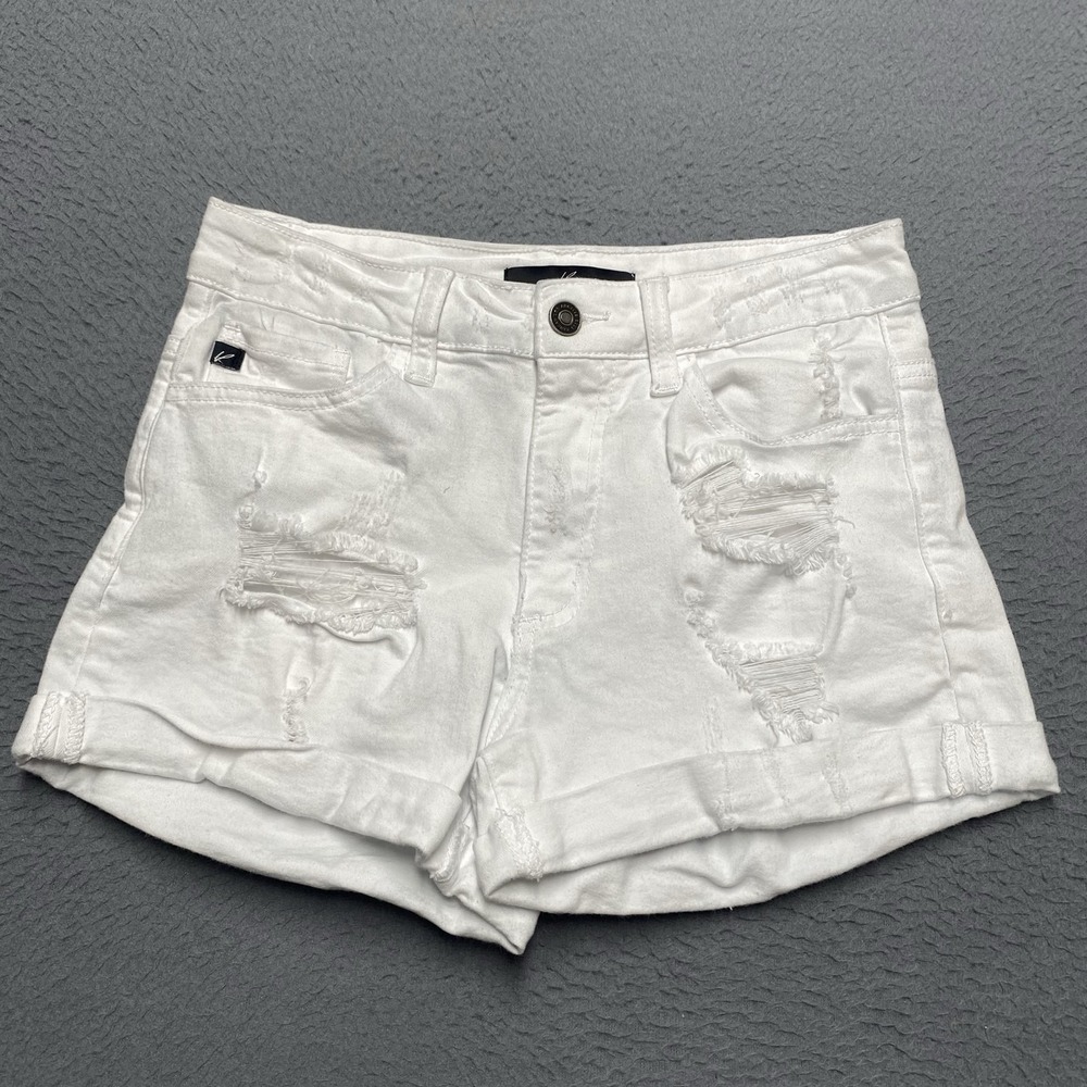 KanCan Shorts Womens 26 White Cut-Off Denim Cotton Spandex 3.5 In Distressed